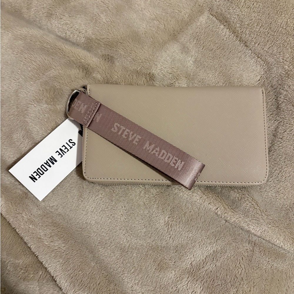 Steve Madden Taupe Wallet with Logo Strap